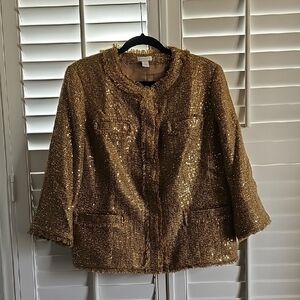 Chico's Women's Gold Sequin Bouclé Jacket